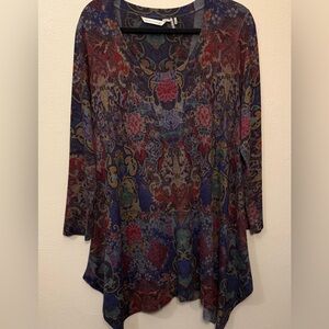 Soft Surroundings Paisley Asymmetric Hem Tunic Top Grey Multicolor Size Large